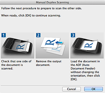 figura: caixa de diálogo Digitalização Duplex Manual (Extremidade curta)