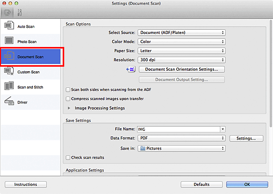 figure: Settings dialog