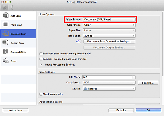 figure: Settings dialog