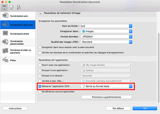 figure : boîte de dialogue Paramètres