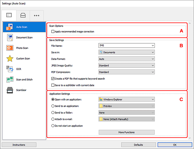 figure: Settings dialog box