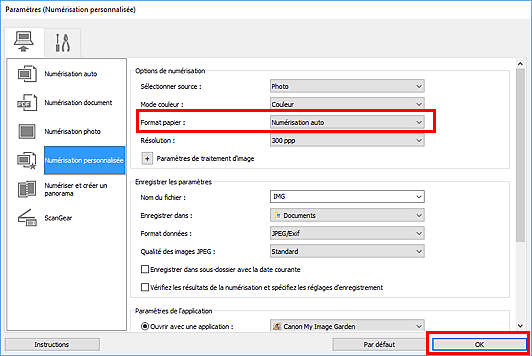 figure : boîte de dialogue Paramètres