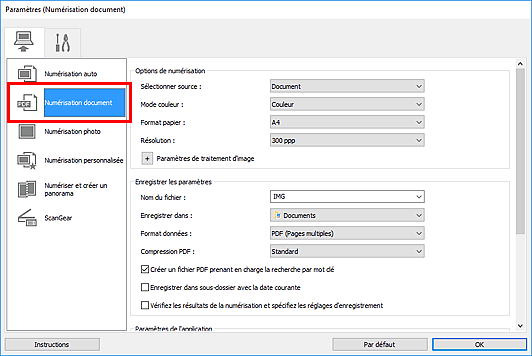 figure : boîte de dialogue Paramètres