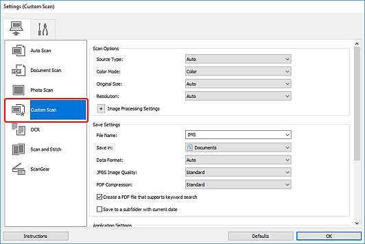 figure: Settings dialog box