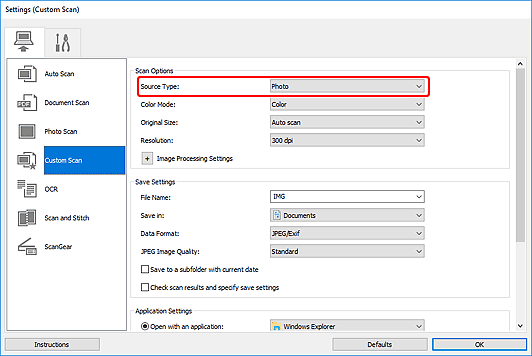 figure: Settings dialog box