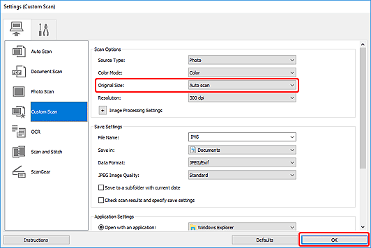 figure: Settings dialog box