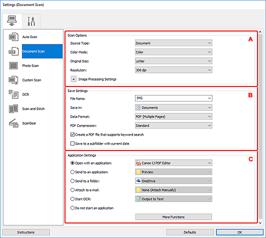 figure: Settings dialog box