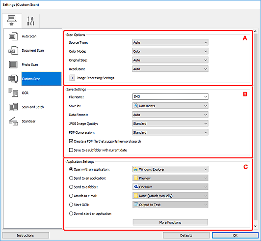 figure: Settings dialog box