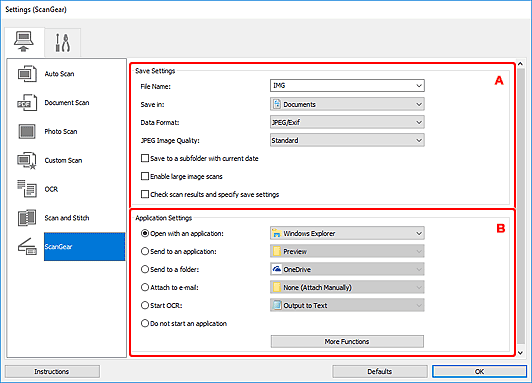 figure: Settings dialog box