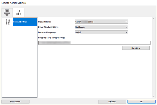 figure: Settings dialog box