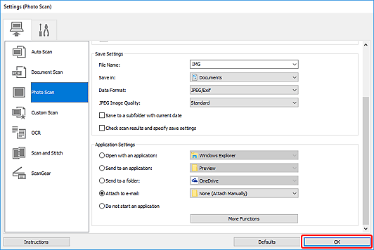 figure: Settings dialog box