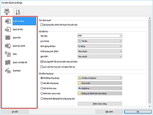 hình: Hộp thoại Cài đặt