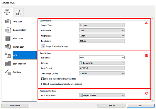 figure: Settings dialog box