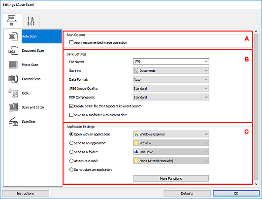 figure: Settings dialog box