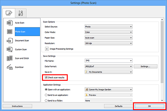 figure: Settings dialog box