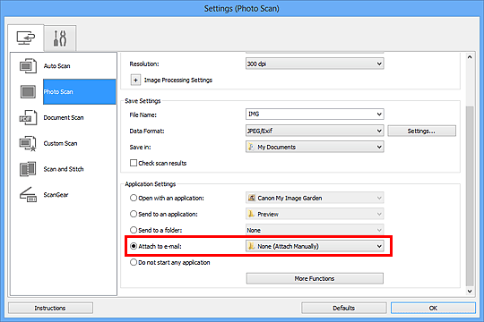 figure: Settings dialog box