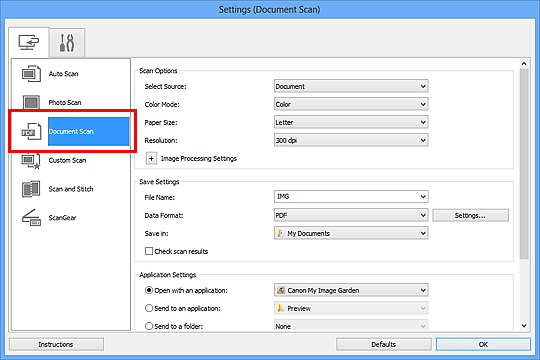 figure: Settings dialog box