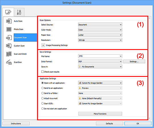 figure: Settings dialog box