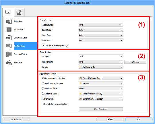 figure: Settings dialog box