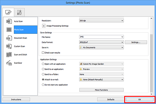 figure: Settings dialog box