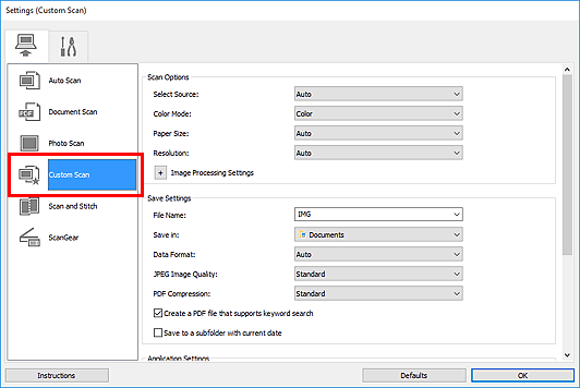 figure: Settings dialog box