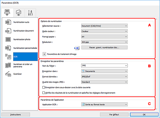 figure : boîte de dialogue Paramètres