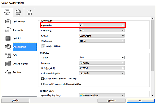 hình: Hộp thoại Cài đặt