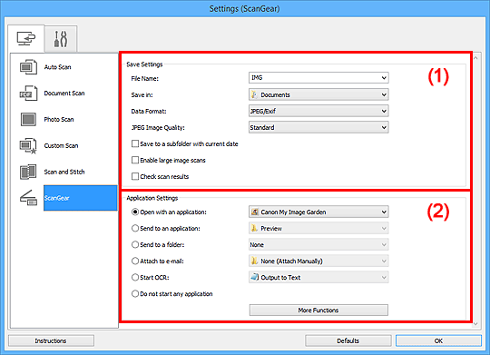 figure: Settings dialog box