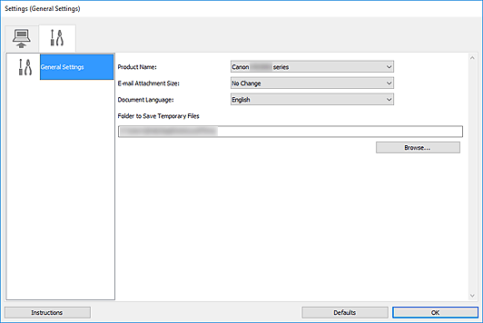 figure: Settings dialog box