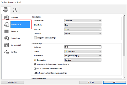 figure: Settings dialog box