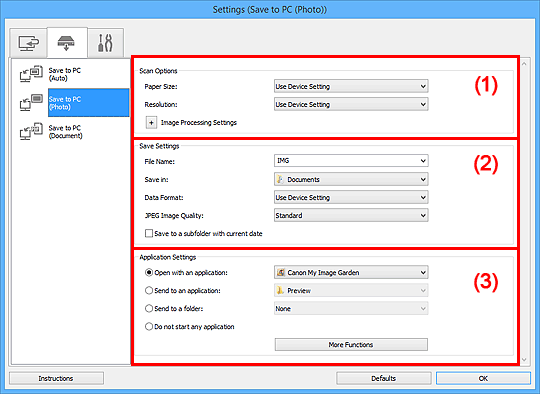 figure: Settings dialog box