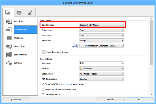 figure: Settings dialog box