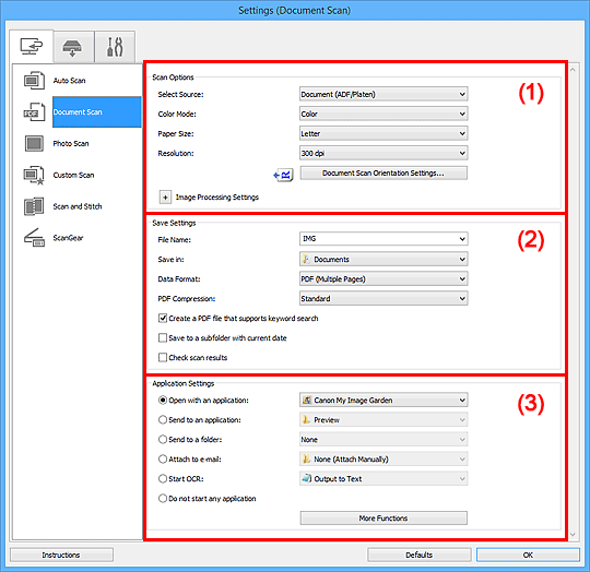 figure: Settings dialog box