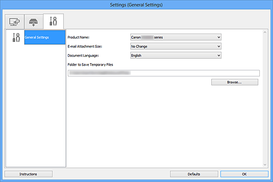 figure: Settings dialog box