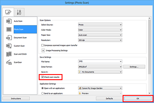 figure: Settings dialog box
