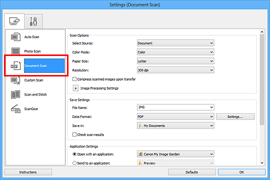 figure: Settings dialog box