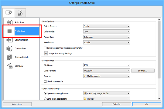 figure: Settings dialog box