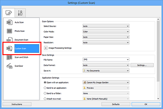 figure: Settings dialog box