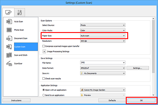 figure: Settings dialog box