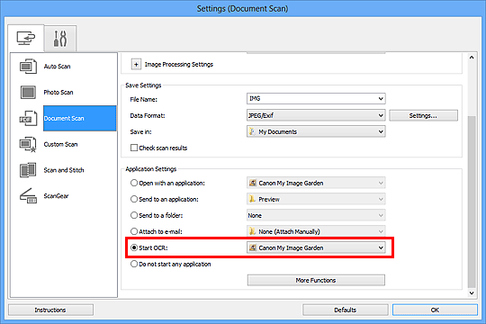 figure: Settings dialog box