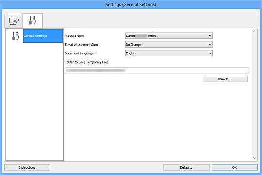 figure: Settings dialog box