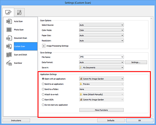 figure: Settings dialog box