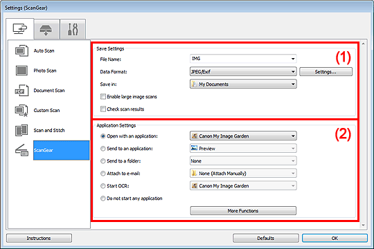 figure: Settings dialog box