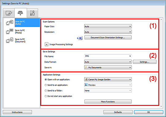 figure: Settings dialog box