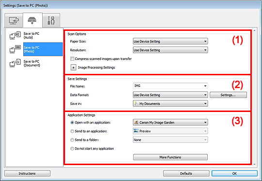 figure: Settings dialog box