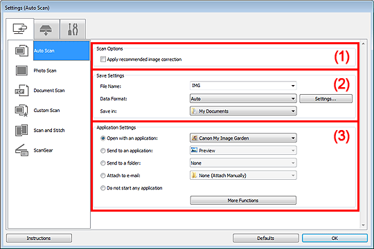 figure: Settings dialog box