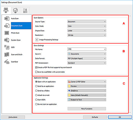 figure: Settings dialog box