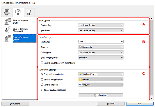 figure: Settings dialog box