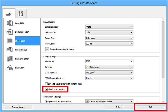 figure: Settings dialog box