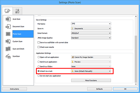 figure: Settings dialog box